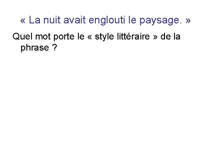  « La nuit avait englouti le paysage. » Quel mot porte le «