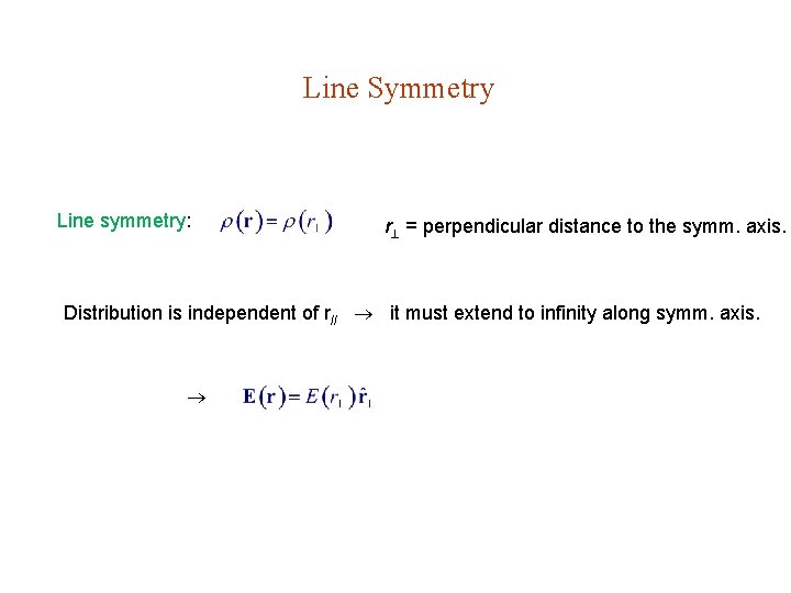 Line Symmetry Line symmetry: r = perpendicular distance to the symm. axis. Distribution is