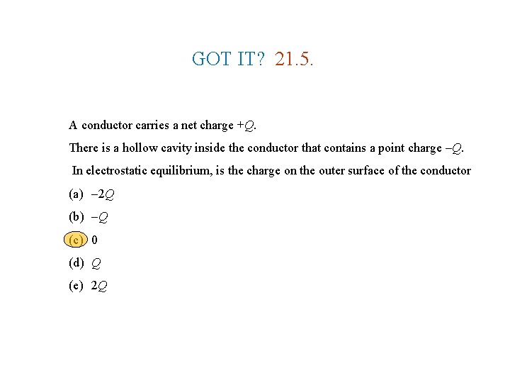 GOT IT? 21. 5. A conductor carries a net charge +Q. There is a