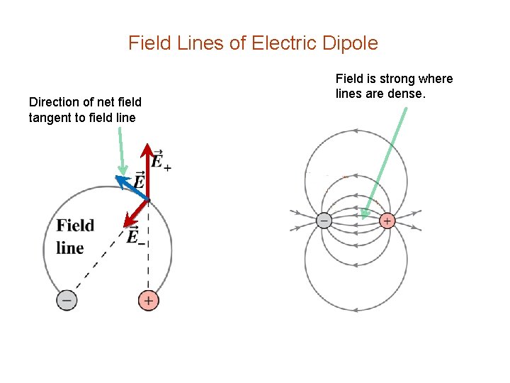 Field Lines of Electric Dipole Direction of net field tangent to field line Field