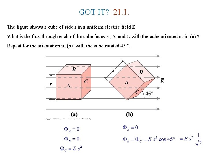 GOT IT? 21. 1. The figure shows a cube of side s in a