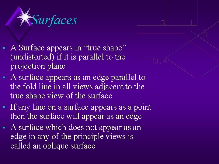 Surfaces § § A Surface appears in “true shape” (undistorted) if it is parallel