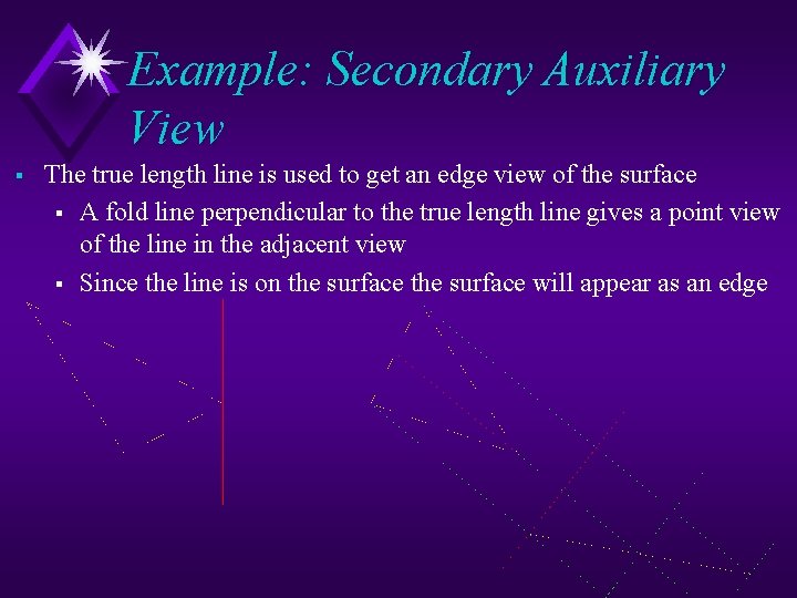 Example: Secondary Auxiliary View § The true length line is used to get an