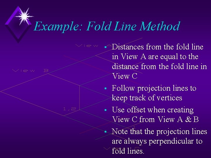 Example: Fold Line Method § § Distances from the fold line in View A