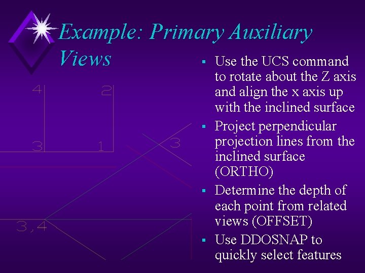 Example: Primary Auxiliary § Use the UCS command Views § § § to rotate