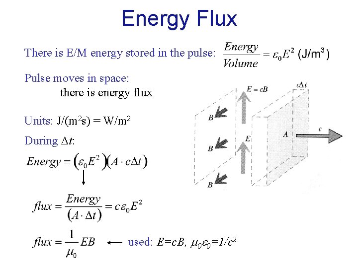 Energy Flux There is E/M energy stored in the pulse: Pulse moves in space: