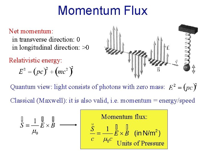 Momentum Flux Net momentum: in transverse direction: 0 in longitudinal direction: >0 Relativistic energy: