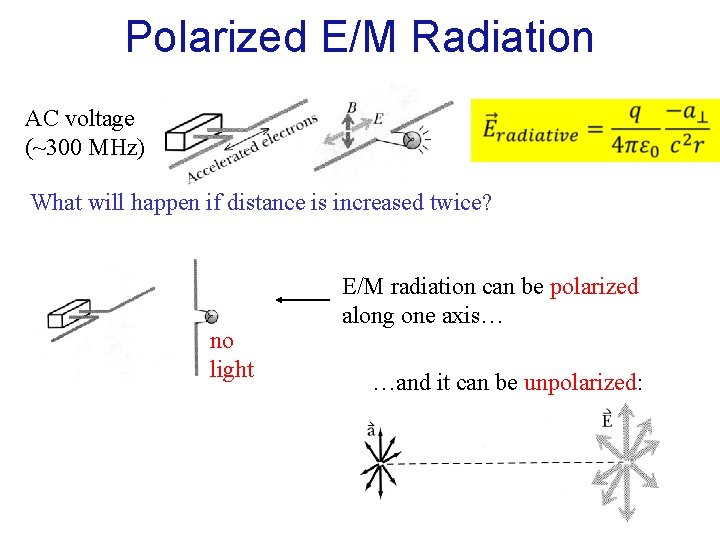Polarized E/M Radiation AC voltage (~300 MHz) What will happen if distance is increased