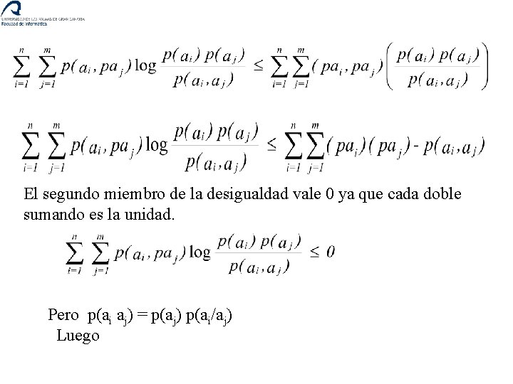 El segundo miembro de la desigualdad vale 0 ya que cada doble sumando es