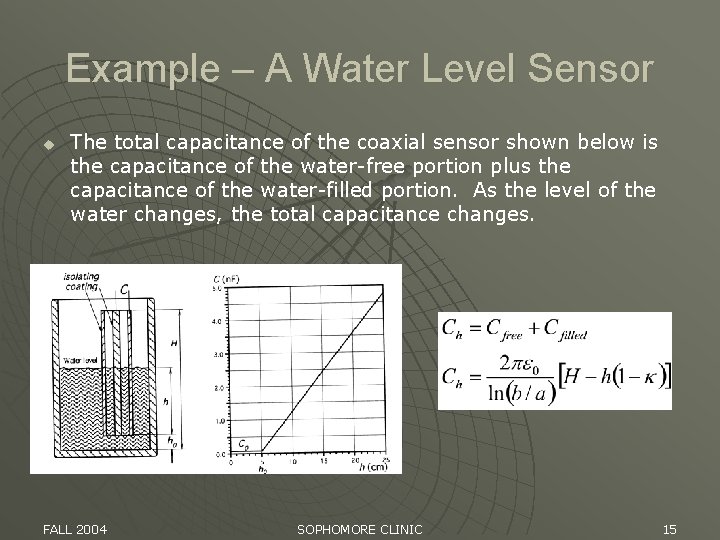 Example – A Water Level Sensor u The total capacitance of the coaxial sensor