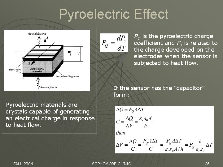 Pyroelectric Effect PQ is the pyroelectric charge coefficient and Ps is related to the