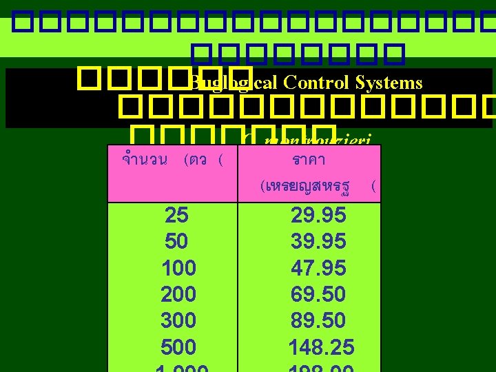 ��������� ������ Buglogical Control Systems ������� C. montrouzieri จำนวน (ตว ( 25 50 100