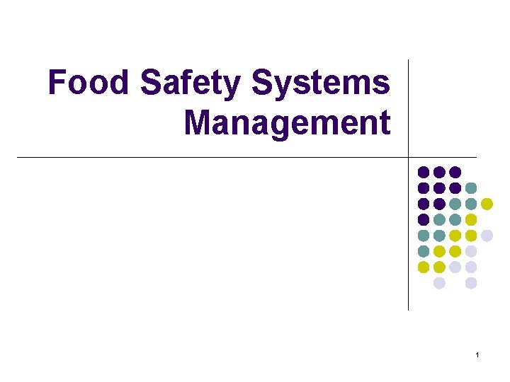Food Safety Systems Management 1 