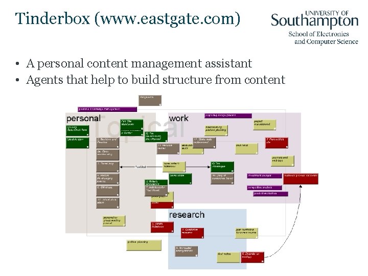 Tinderbox (www. eastgate. com) • A personal content management assistant • Agents that help