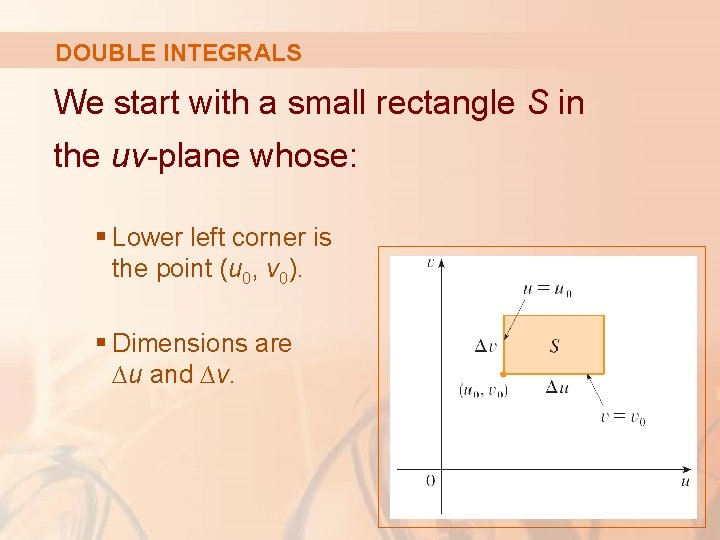 DOUBLE INTEGRALS We start with a small rectangle S in the uv-plane whose: §