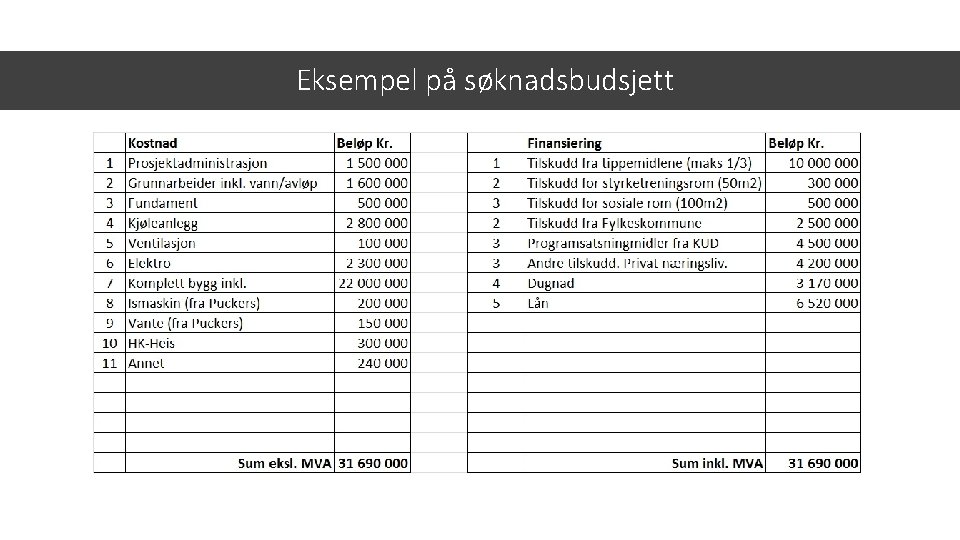 Eksempel på søknadsbudsjett 