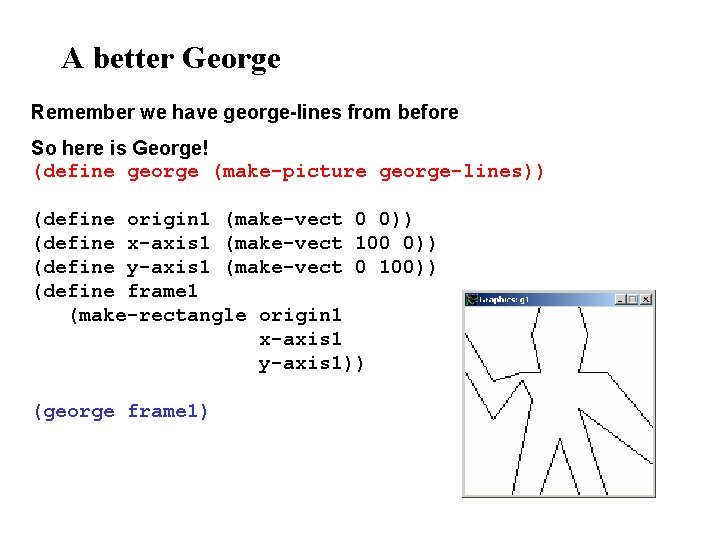 A better George Remember we have george-lines from before So here is George! (define