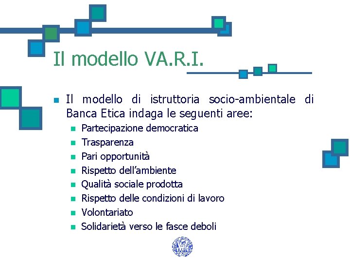 Il modello VA. R. I. n Il modello di istruttoria socio-ambientale di Banca Etica