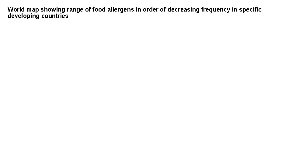 World map showing range of food allergens in order of decreasing frequency in specific