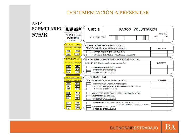 DOCUMENTACIÓN A PRESENTAR AFIP FORMULARIO 575/B 