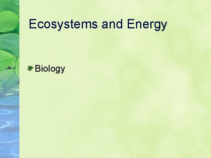 Ecosystems and Energy Biology 