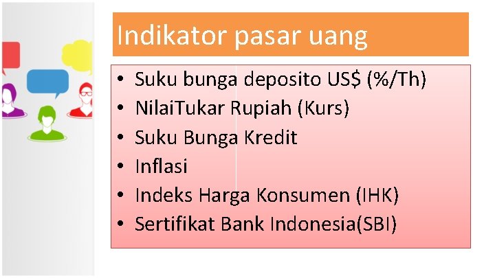 Indikator pasar uang • • • Suku bunga deposito US$ (%/Th) Nilai. Tukar Rupiah