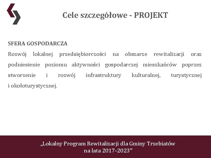 Cele szczegółowe - PROJEKT SFERA GOSPODARCZA Rozwój lokalnej przedsiębiorczości na obszarze rewitalizacji oraz podniesienie