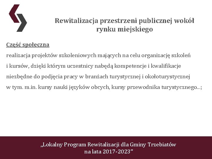 Rewitalizacja przestrzeni publicznej wokół rynku miejskiego Część społeczna realizacja projektów szkoleniowych mających na celu