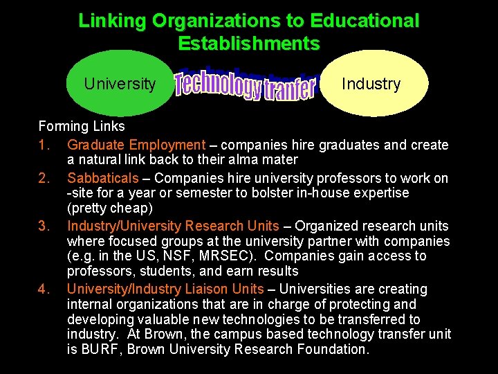 Linking Organizations to Educational Establishments University Industry Forming Links 1. Graduate Employment – companies