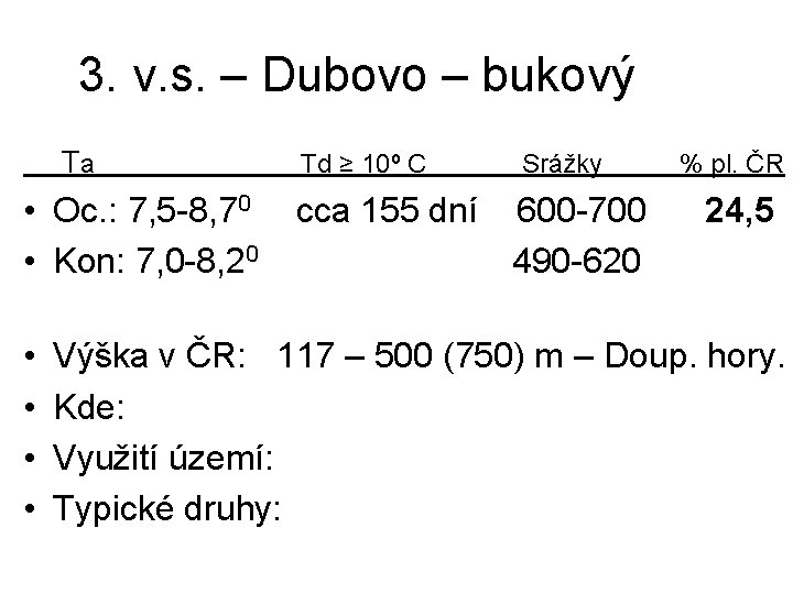 3. v. s. – Dubovo – bukový Ta • Oc. : 7, 5 -8,