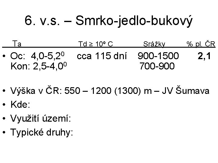 6. v. s. – Smrko-jedlo-bukový Ta • Oc: 4, 0 -5, 20 Kon: 2,