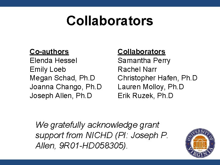 Collaborators Co-authors Elenda Hessel Emily Loeb Megan Schad, Ph. D Joanna Chango, Ph. D