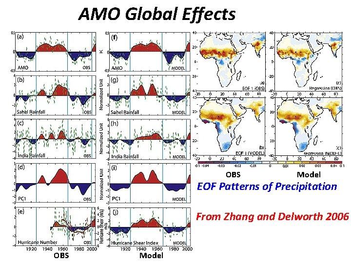 AMO Global Effects OBS Model EOF Patterns of Precipitation From Zhang and Delworth 2006