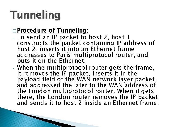 Tunneling � Procedure • • of Tunneling: To send an IP packet to host