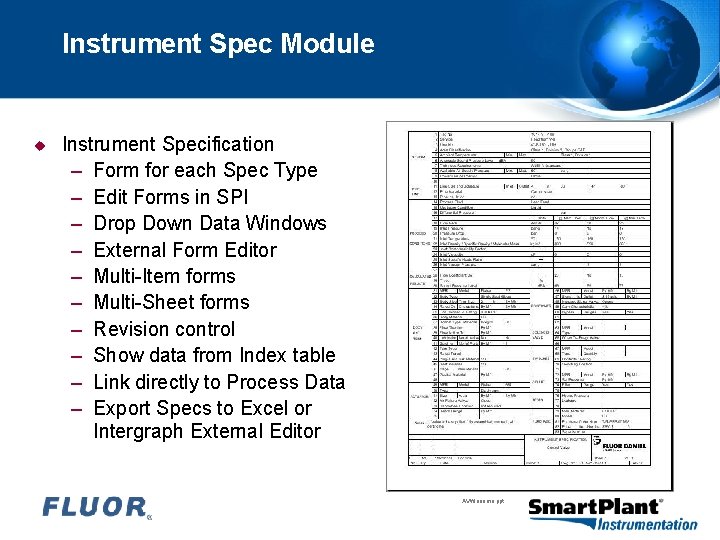 Instrument Spec Module u Instrument Specification – Form for each Spec Type – Edit