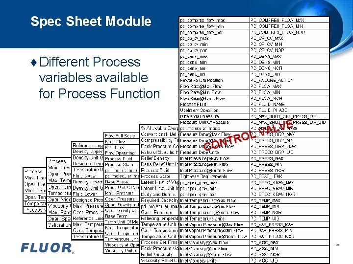 Spec Sheet Module ♦ Different Process variables available for Process Function AVfilename. ppt 25