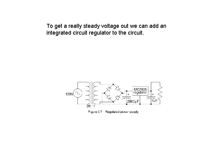 To get a really steady voltage out we can add an integrated circuit regulator