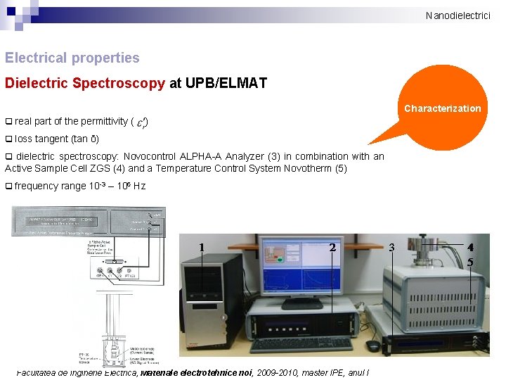 Nanodielectrici Electrical properties Dielectric Spectroscopy at UPB/ELMAT Characterization q real part of the permittivity