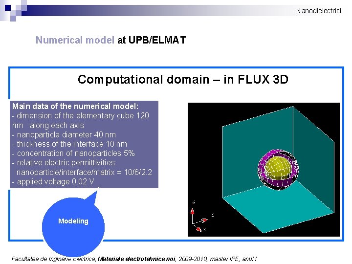 Nanodielectrici Numerical model at UPB/ELMAT Computational domain – in FLUX 3 D Main data