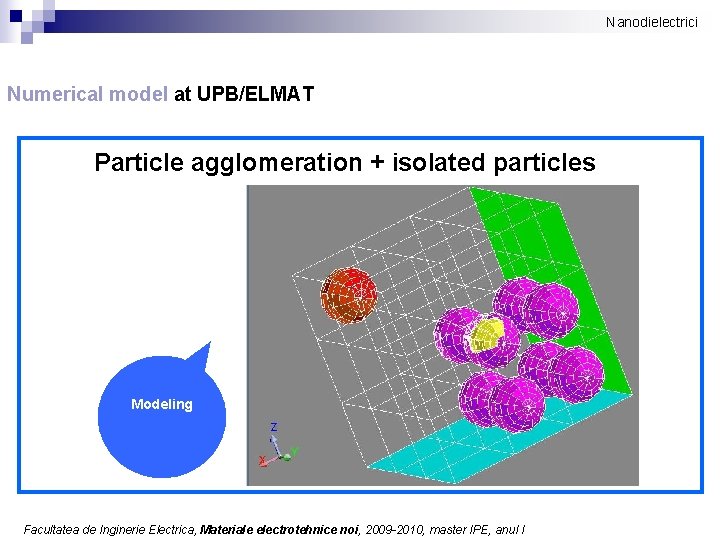 Nanodielectrici Numerical model at UPB/ELMAT Particle agglomeration + isolated particles Modeling Facultatea de Inginerie