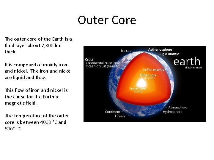 Outer Core The outer core of the Earth is a fluid layer about 2,