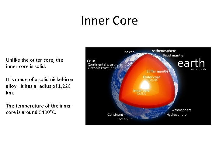 Inner Core Unlike the outer core, the inner core is solid. It is made