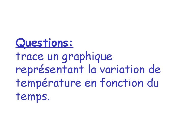Questions: trace un graphique représentant la variation de température en fonction du temps. 