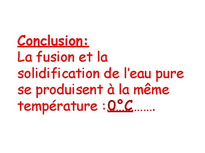 Conclusion: La fusion et la solidification de l’eau pure se produisent à la même