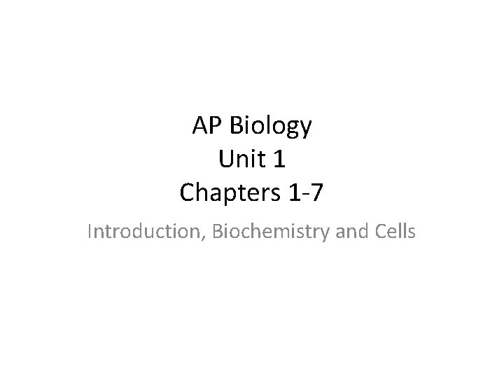 AP Biology Unit 1 Chapters 1 -7 Introduction, Biochemistry and Cells 