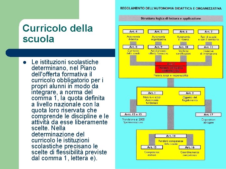 Curricolo della scuola l Le istituzioni scolastiche determinano, nel Piano dell'offerta formativa il curricolo