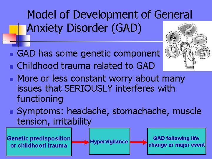 Model of Development of General Anxiety Disorder (GAD) n n GAD has some genetic