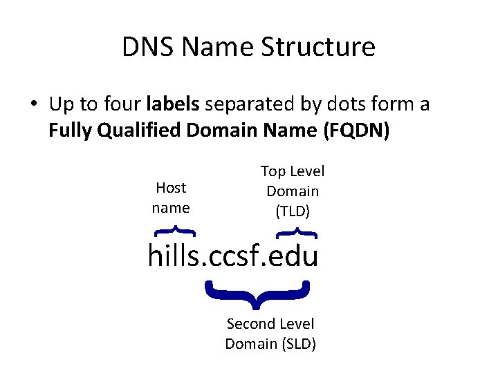 DNS Name Structure • Up to four labels separated by dots form a Fully