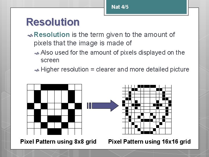 Nat 4/5 Resolution is the term given to the amount of pixels that the