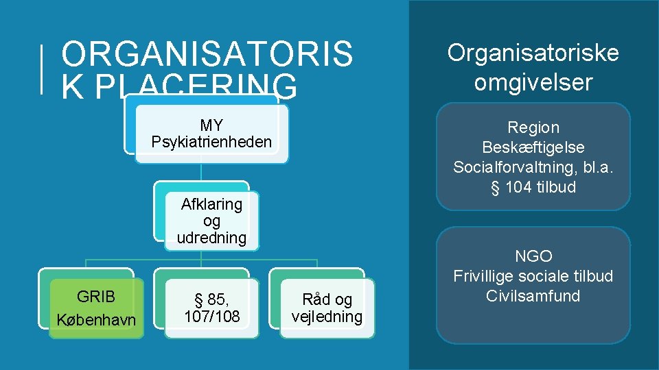 ORGANISATORIS K PLACERING Organisatoriske omgivelser MY Psykiatrienheden Region Beskæftigelse Socialforvaltning, bl. a. § 104